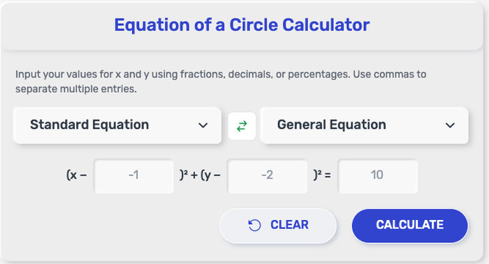 Equation of a Circle Calculator